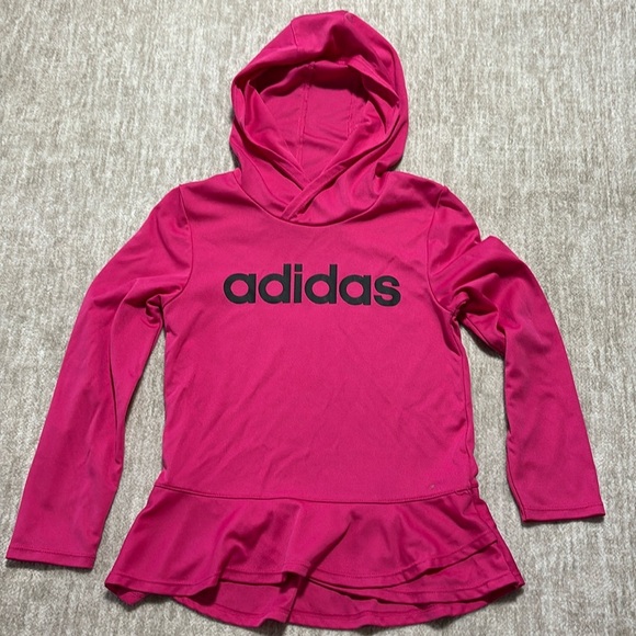 Girls 6 ADIDAS bright pink hoodie ruffle bottom athletic material Cute! - Picture 1 of 6
